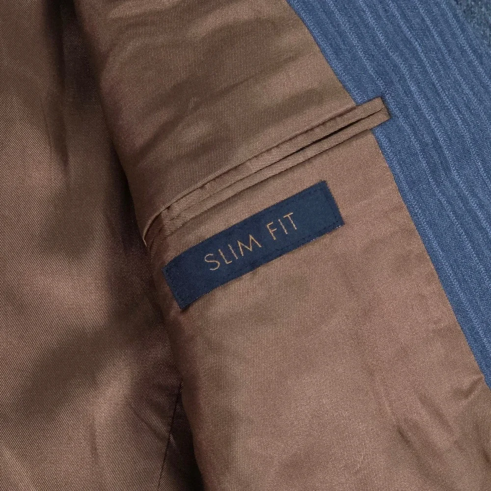 Jos A Bank Pinstripe Blazer Mens 40 Long Grey Metropolitan 100% Wool Slim Fit